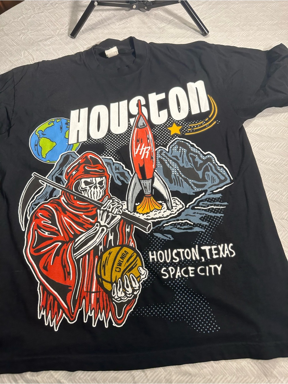 Warren Lotas Houston Space City Graphic Tee - Black Print Made in USA Size Large